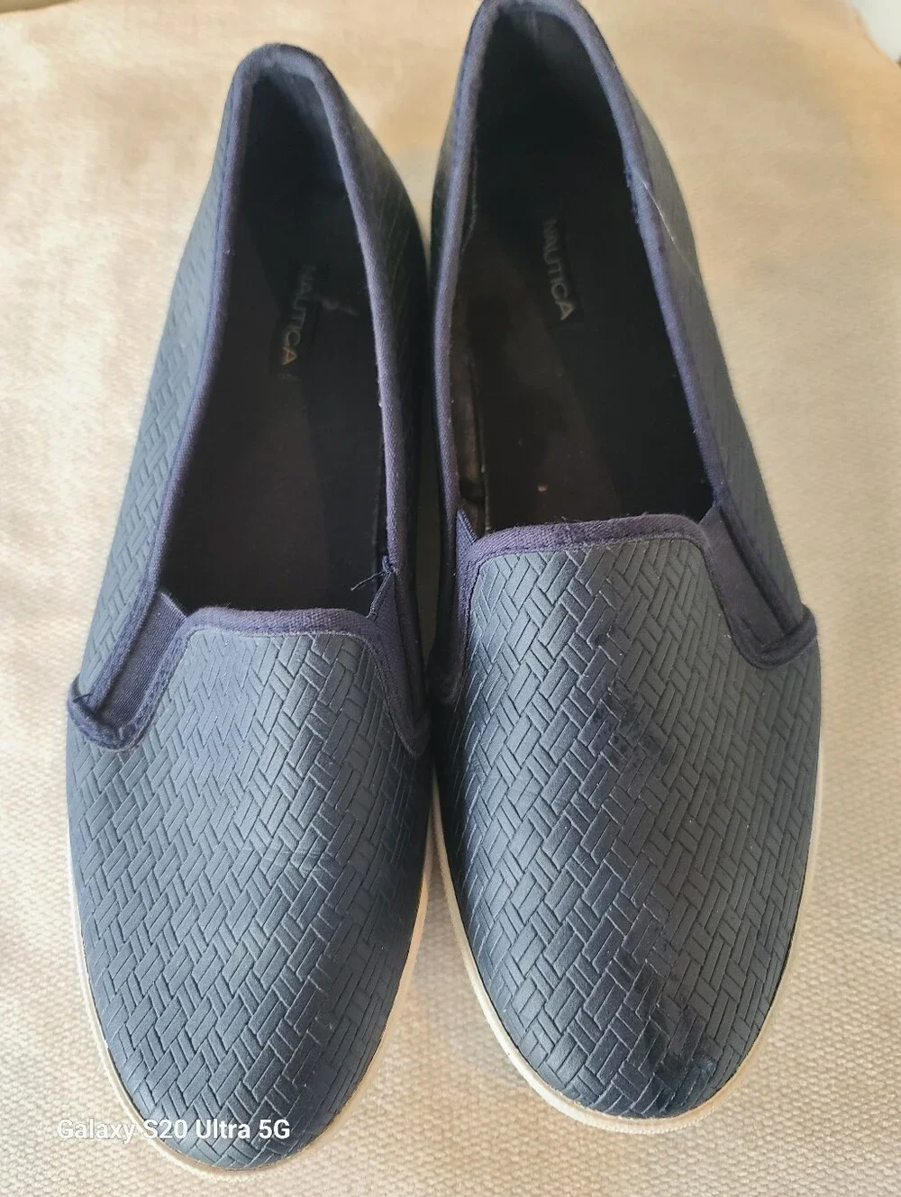 Nautica Navy Textured Slip-On Flats with White Sole